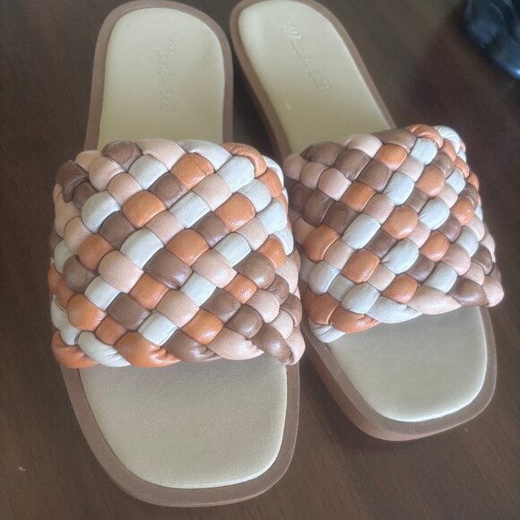 Madewell | Tan Orange The Suzi Puffy Woven Leather Neutral Sandals, Sz 7.5 - Picture 4 of 11